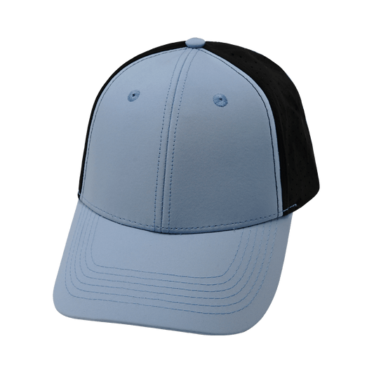 Blank - 6 Panel - Shallow Fit - Pony Tail - Baby Blue / Black (Unisex) - Laser Mesh