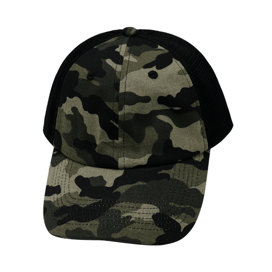 Blank - 6 Panel - Unstructured - Camo / Black (Unisex) - Laser Mesh