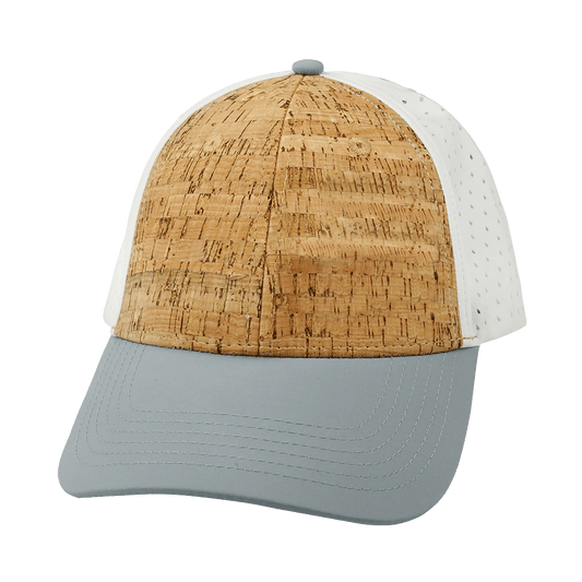 Blank - 6 Panel - Shallow Fit - Pony Tail - Cork - Gray / White (Unisex) - Laser Mesh