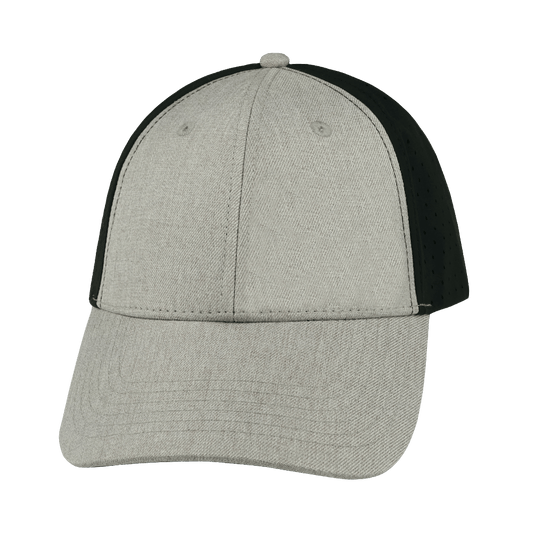 Blank - 6 Panel - Shallow Fit - Pony Tail - Tan / Black (Unisex) - Laser Mesh