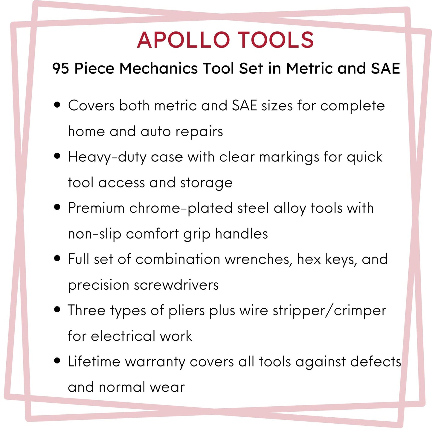 95 Piece Mechanics Tool Set in Metric and SAE for Small Engine, Mechanical and General Repairs – DT1242