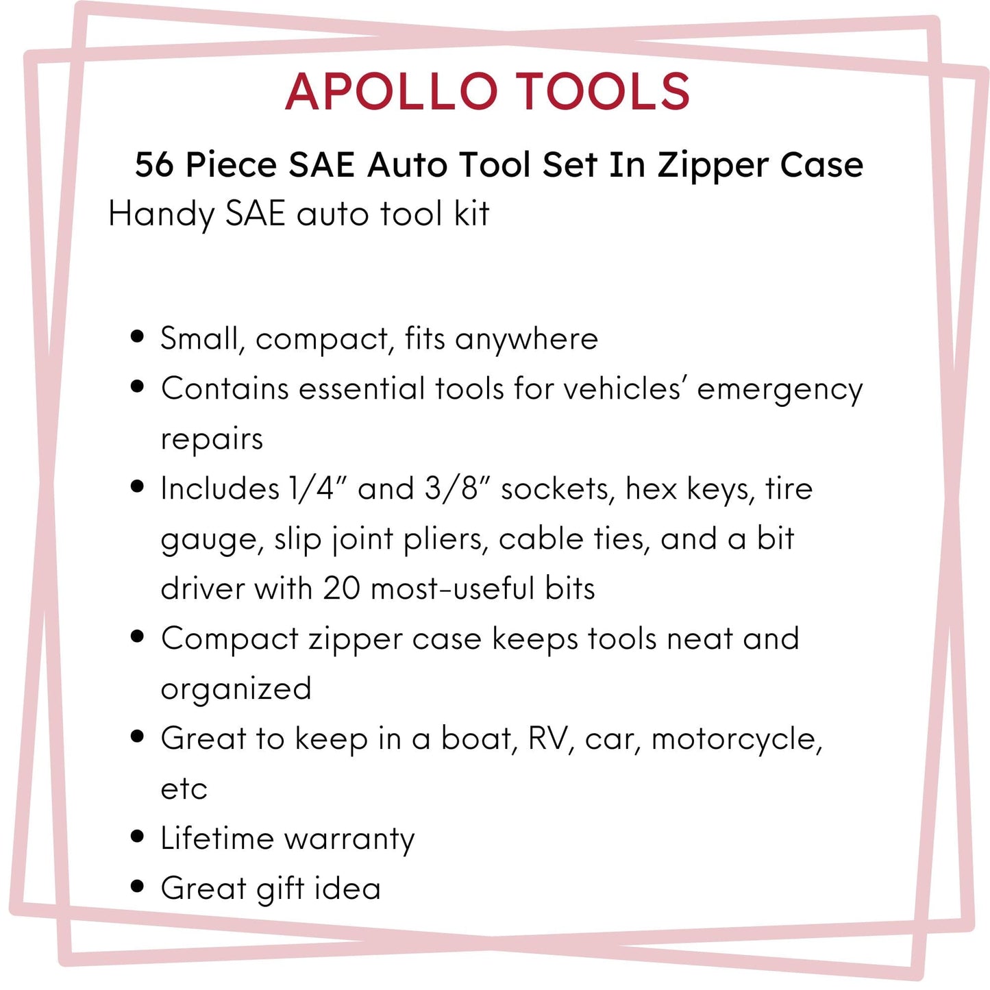 56 Piece SAE Auto Tool Set In Zipper Case - DT9774