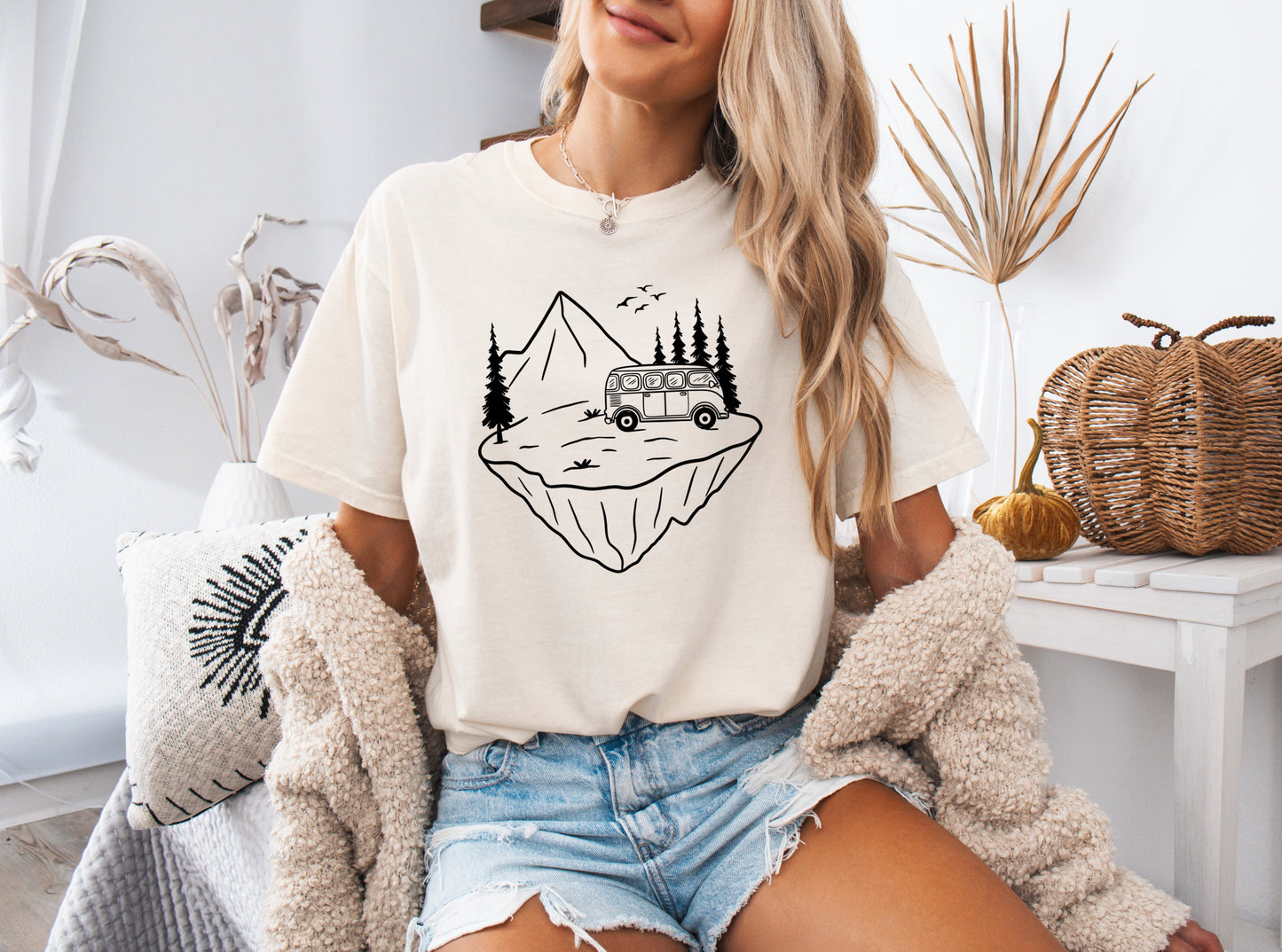 Desert Camping Hiking Mountain Nature Garment Dyed T Shirt