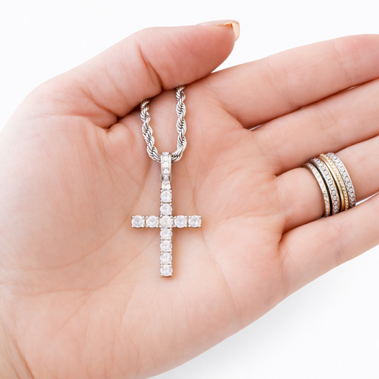 Angela Silver Rope Cross Necklace- 22"