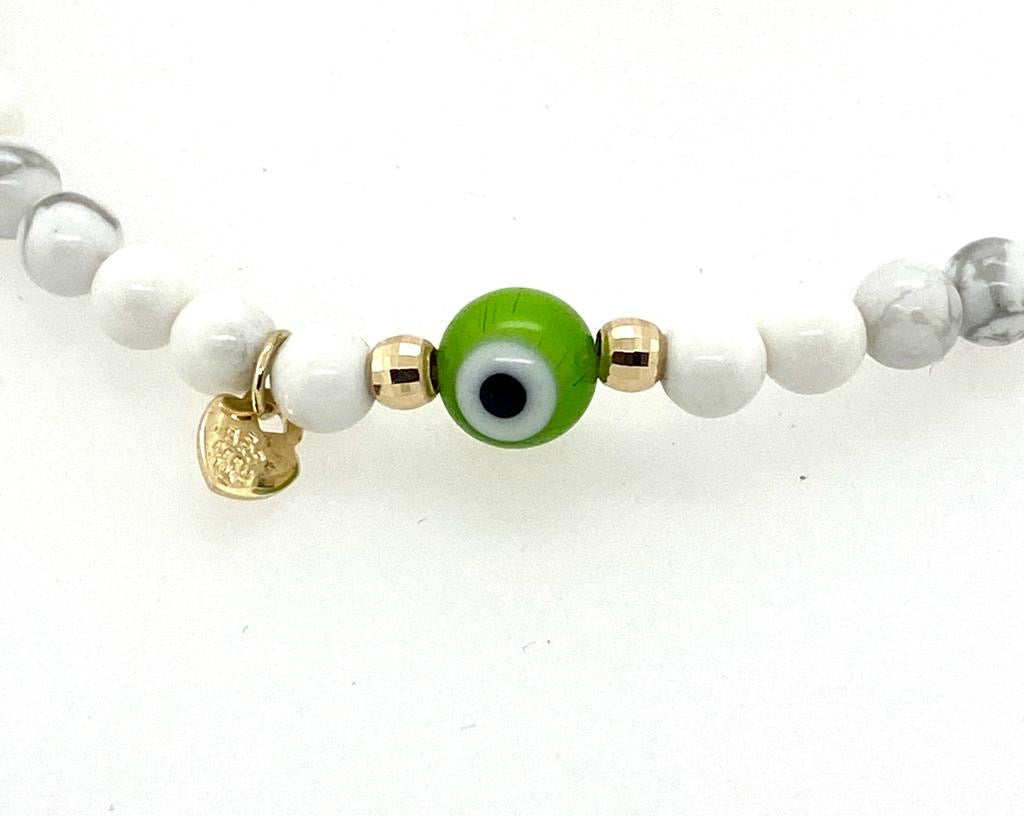 Zoe & Me “The Whimsy” 10k Gold, Howlite Evil Eye Mother/Daughter Bracelet