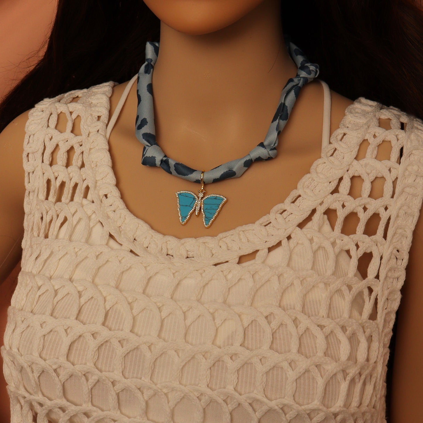 Convertible Scarf Necklace, Adjustable Silk Scarf Statement Necklace, sku#EF824-2