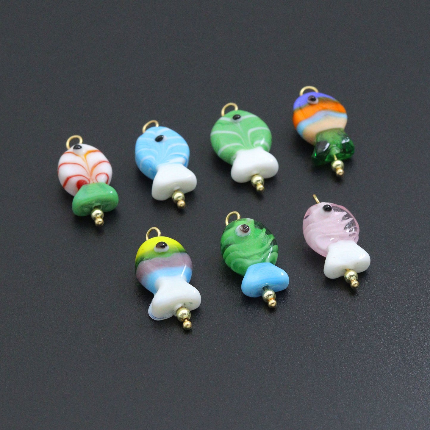 Striped Glass Fish Charm, Fish Charm Pendant, Sku#EF827