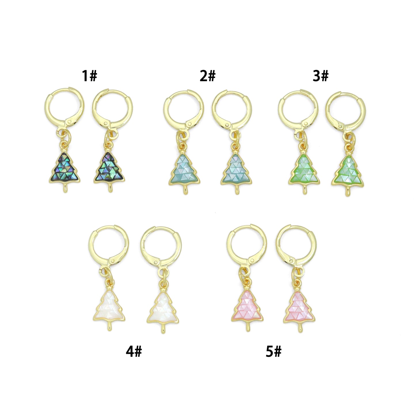 Abalone Mother of Pearl Cedar Tree Hoop Earrings, Christmas tree earrings, Sku#EF831