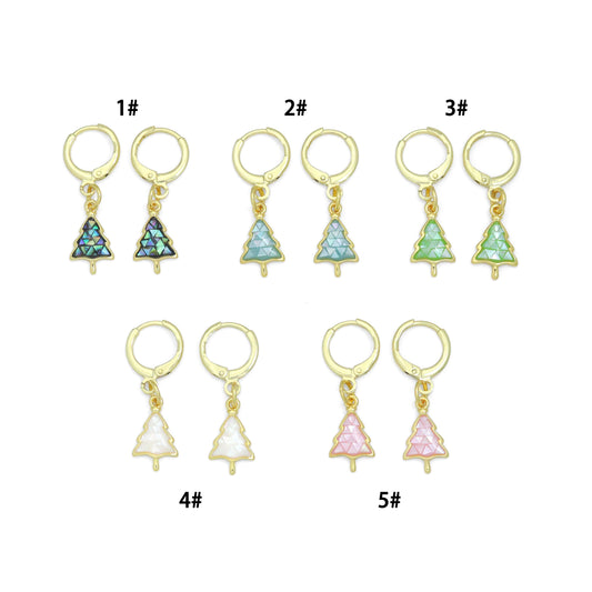 Abalone Mother of Pearl Cedar Tree Hoop Earrings, Christmas tree earrings, Sku#EF831