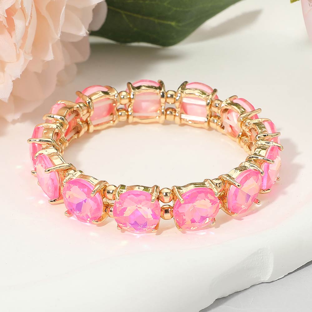 Round Stone Cluster Beaded Stretch Evening Bracelet