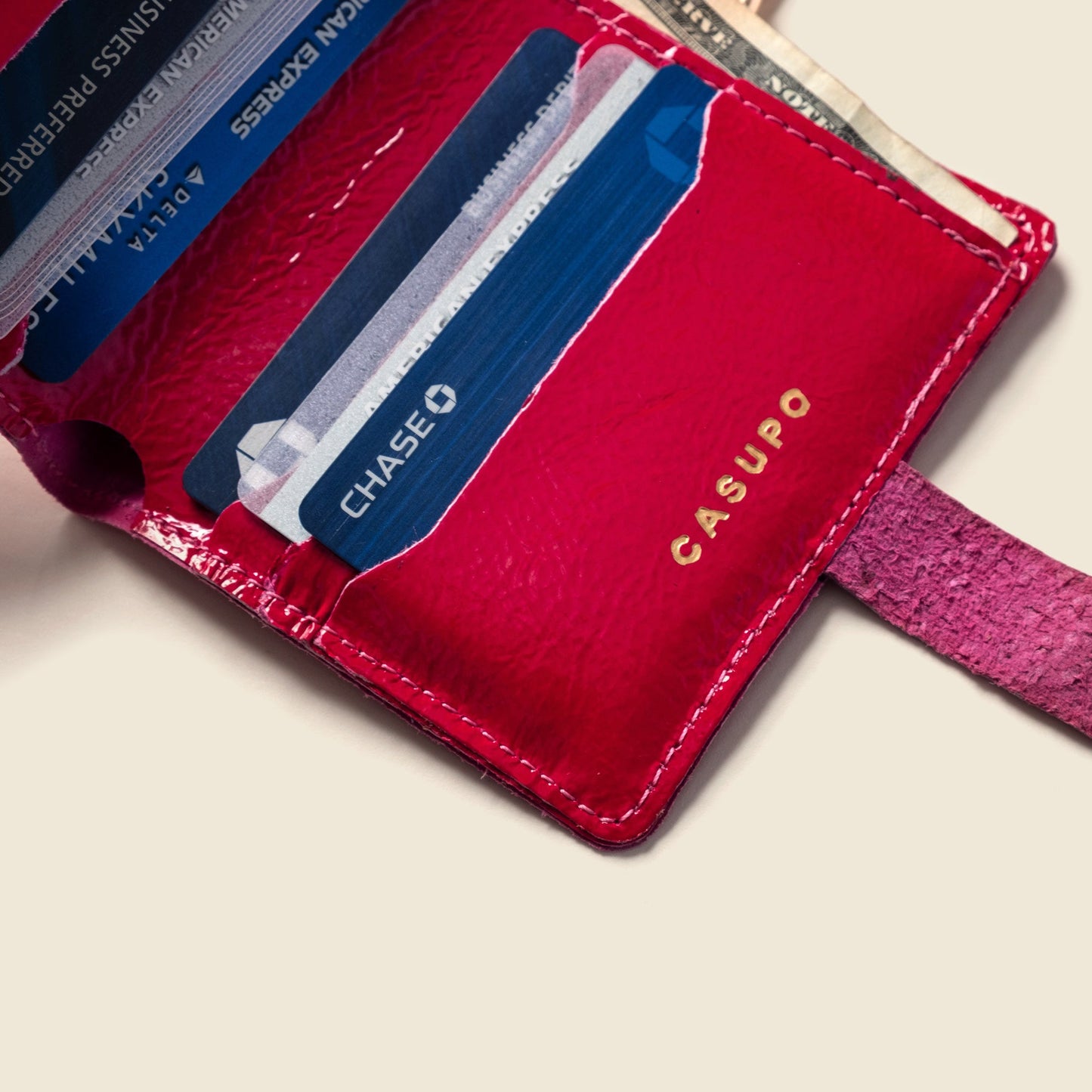 Wallet with Snap and Key Ring - Hot Pink