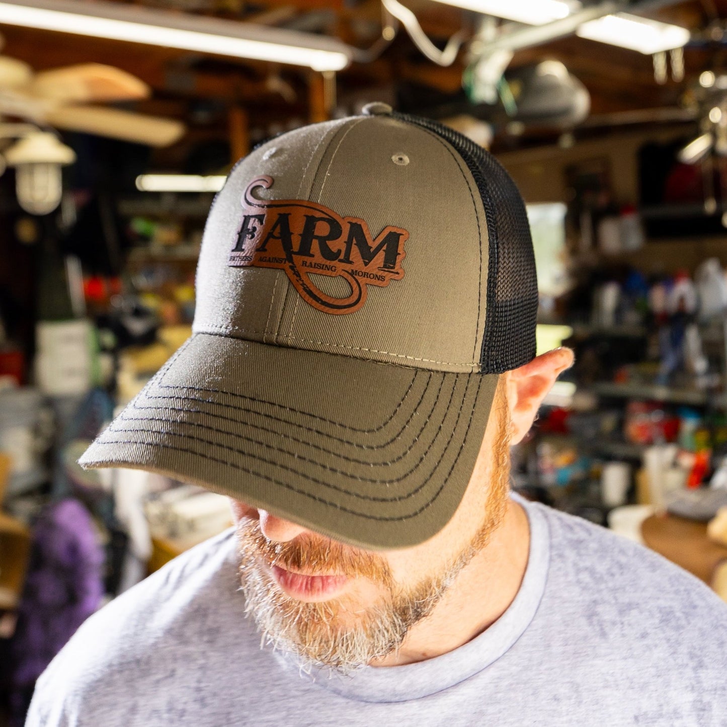 FARM Leather Patch Hat - Military Green/Black