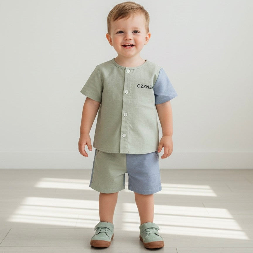 Sage Green Two-Piece Boys Linen Summer Set – Neutral Spring Outfit