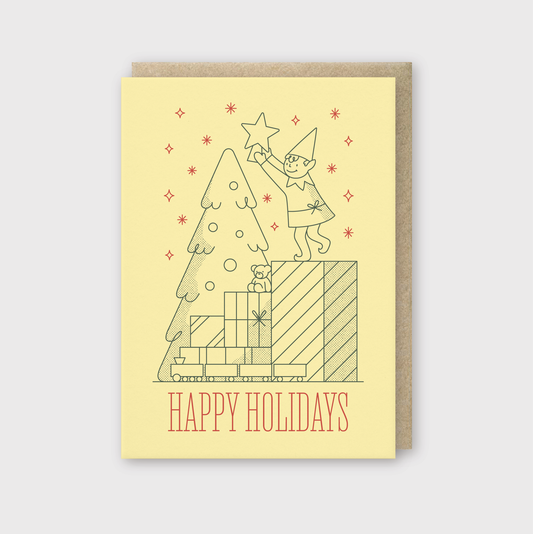 Happy Holidays Tree Elf Greeting Card