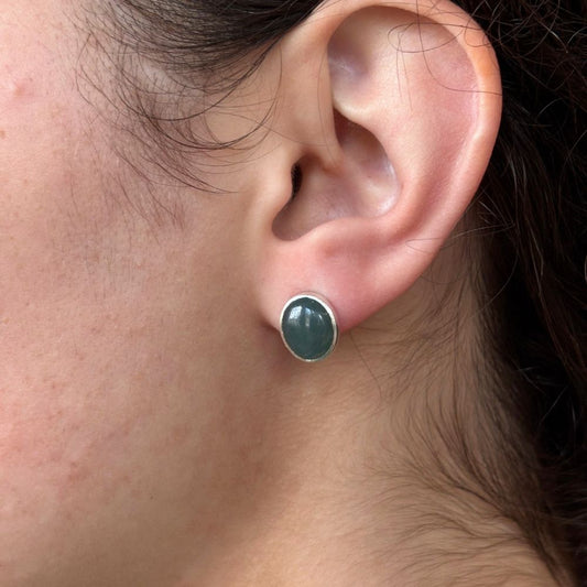 Jade and Sterling Silver Stud Earrings