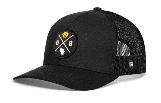 Green Bay Trucker Hat  |  Black GB X Snapback