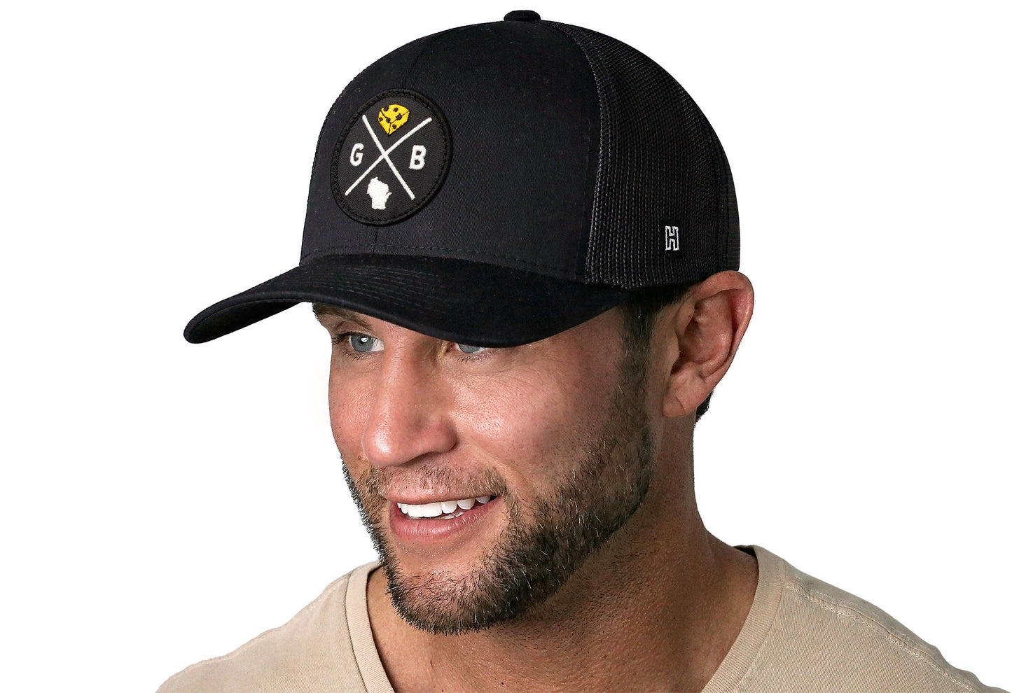 Green Bay Trucker Hat  |  Black GB X Snapback