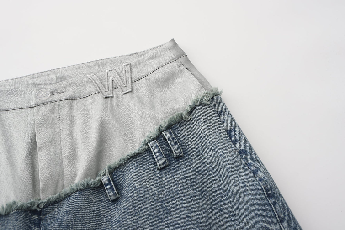 Jun WideLeg Denim/Brocade Patch Pants