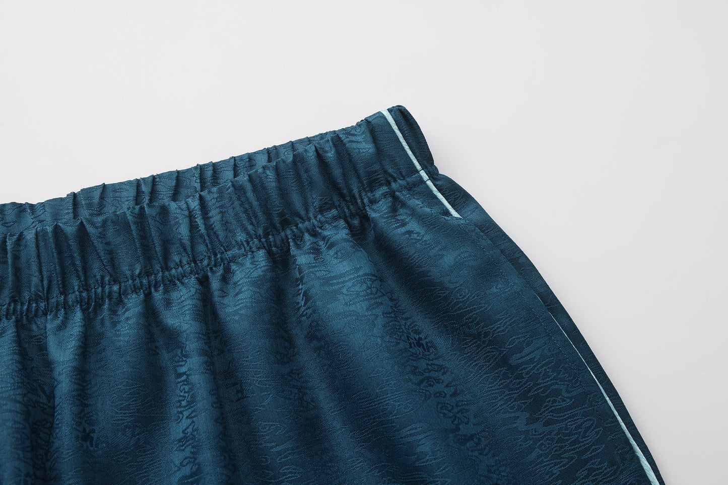 Fu Brocade Wide Leg Track Pants Forest Blue