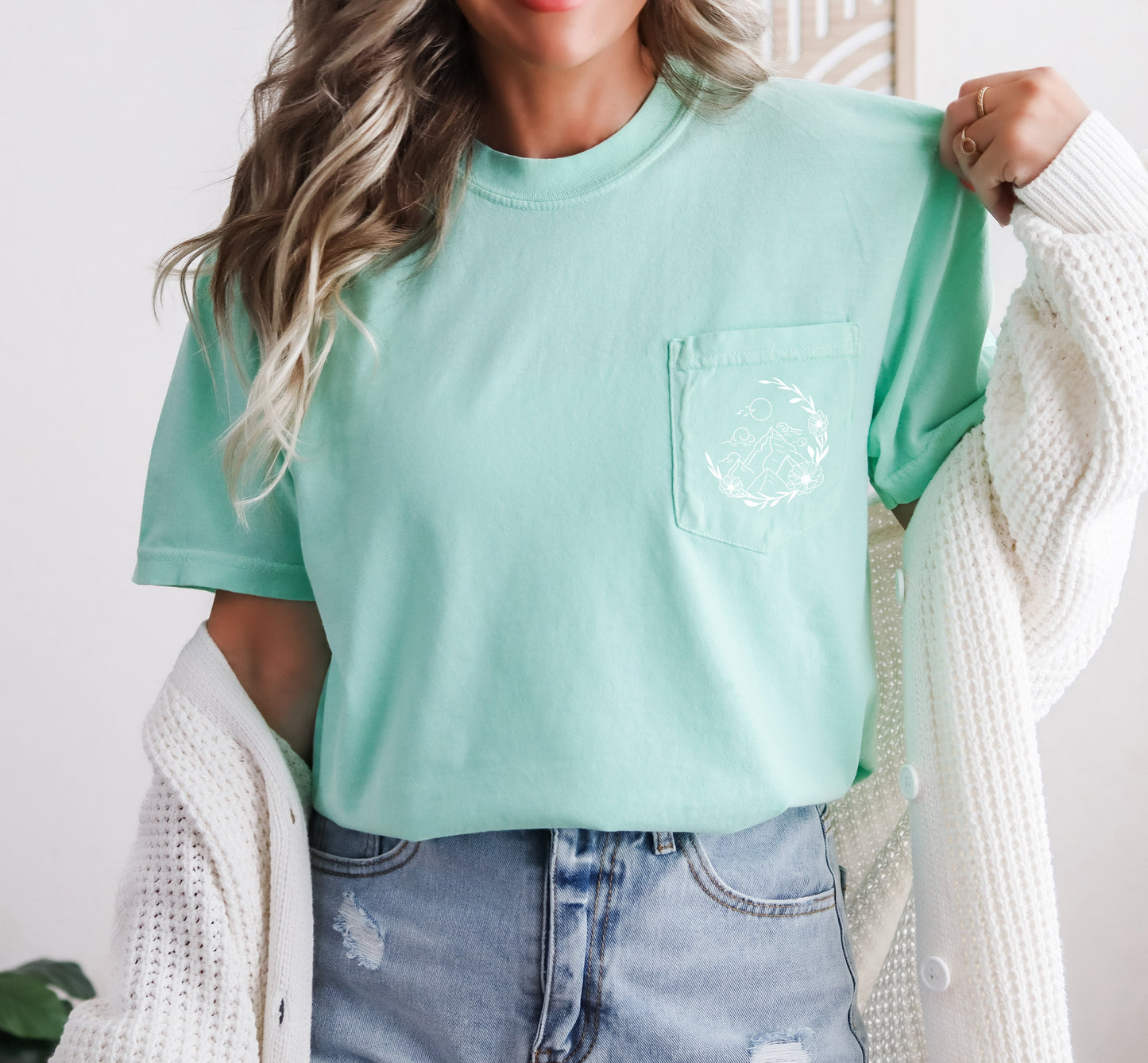 Half Moon Wildflowers Nature Mountain Comfort Colors Pocket T Shirt