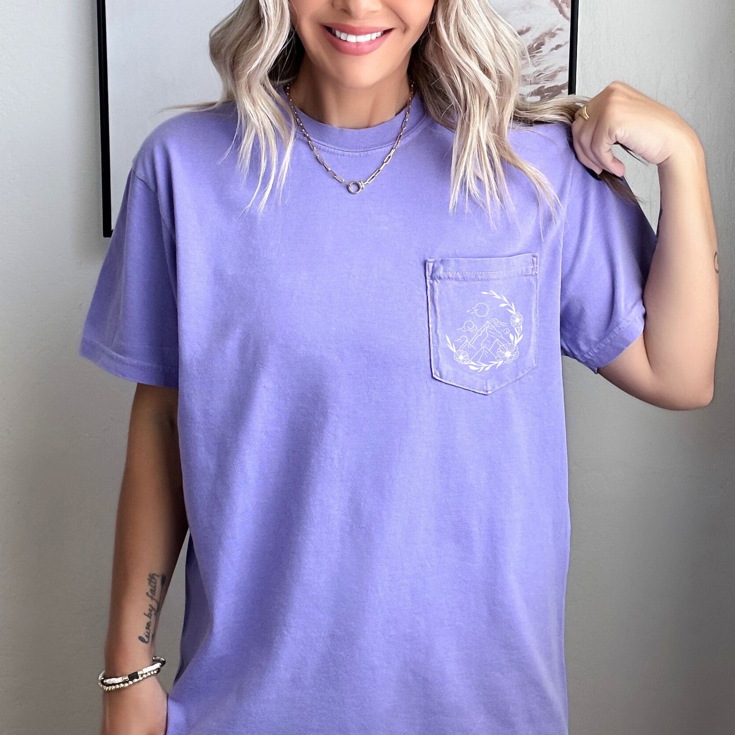 Half Moon Wildflowers Nature Mountain Comfort Colors Pocket T Shirt