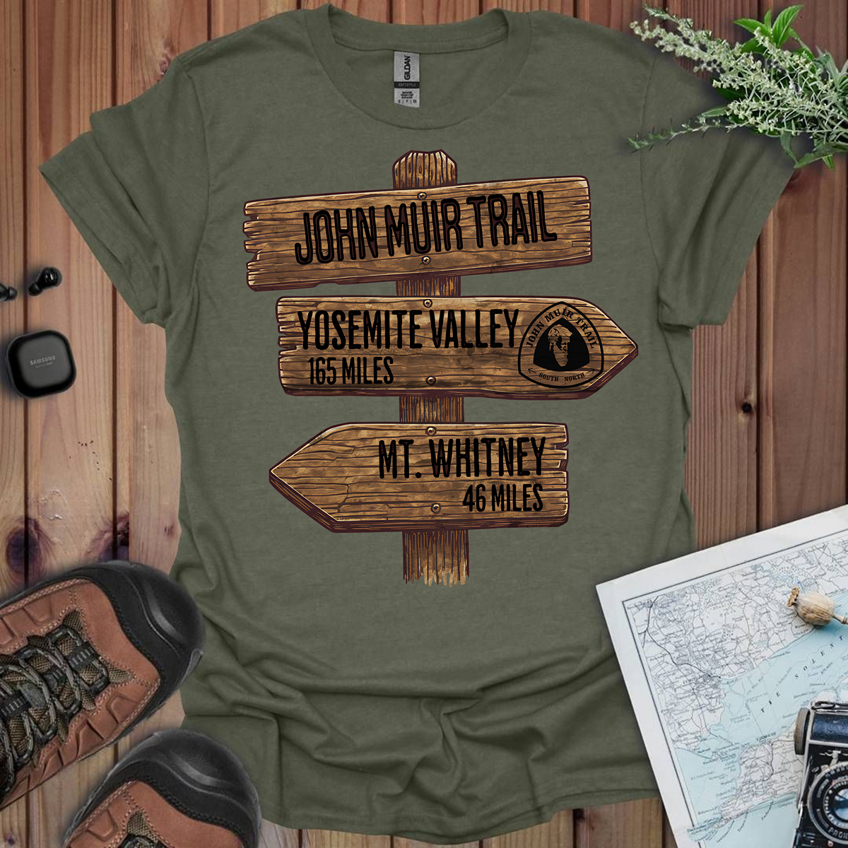 John Muir Trail T-Shirt Wood Sign 211 Miles