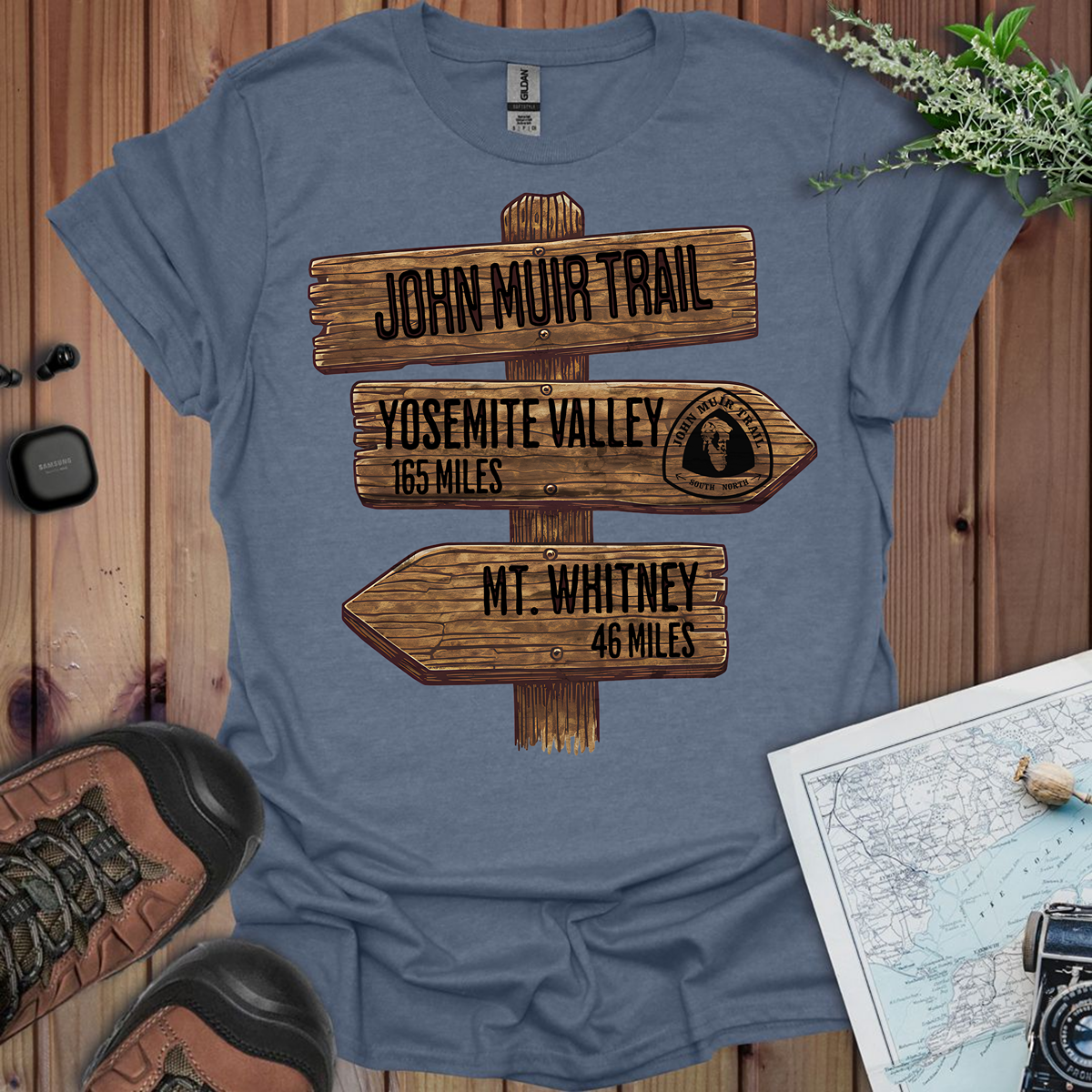 John Muir Trail T-Shirt Wood Sign 211 Miles