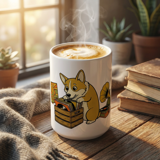 Hi-Fi Hounds - Crate Digger Corgi 15oz Mug