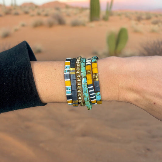 HIGH SOCIETY - 6 Tila Bead Bracelet Stack