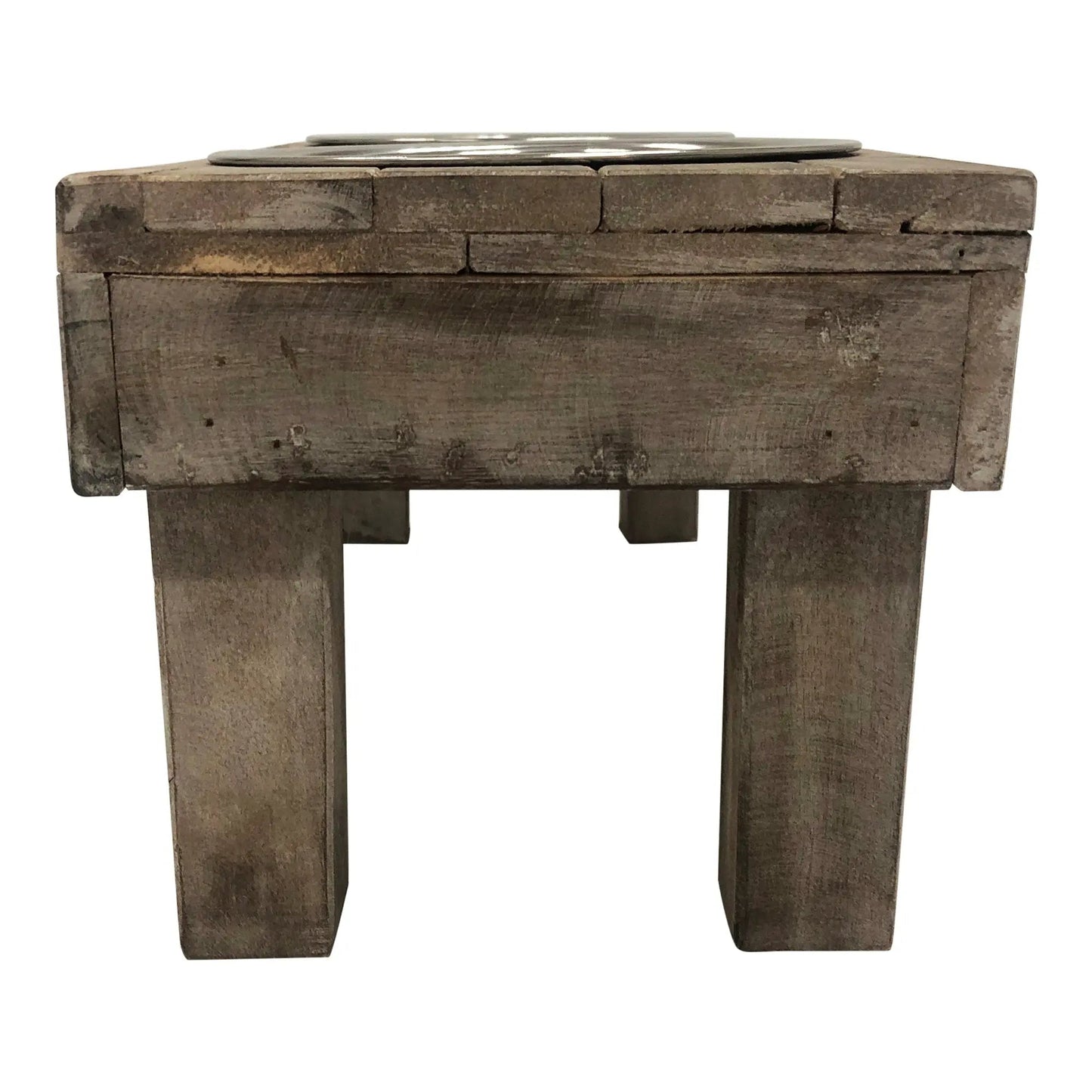 Huntley Pet Berjen Table Elevated Double Bowl Pet Feeder, Brown Wash