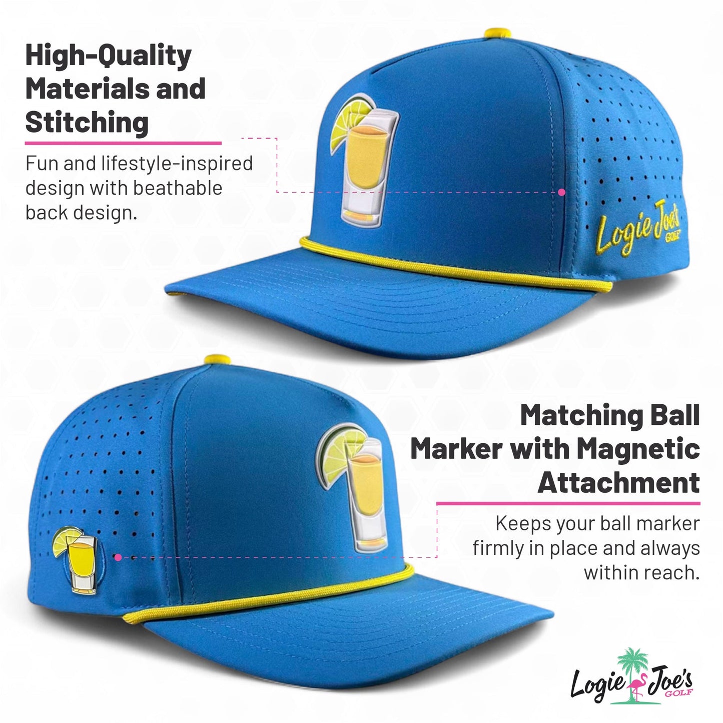 Golf Neon Arrow Sign Golf Hat | Snapback Cap | Built-in Magnetic Ball Marker Holder + Marker Included | Adjustable Light Gray