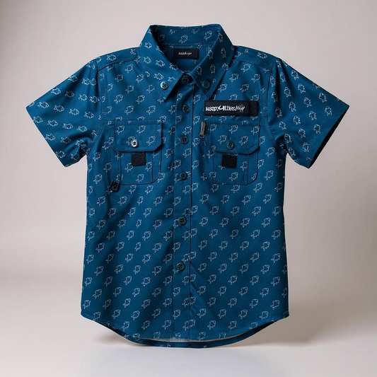 2026 Fishing shirt button up- blue fish
