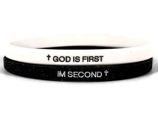 God Is First Bracelet, GOD IS FIRST IM SECOND Rubber Bracelets Engraved Inspirational Bible Verses Cross Silicone Bracelet