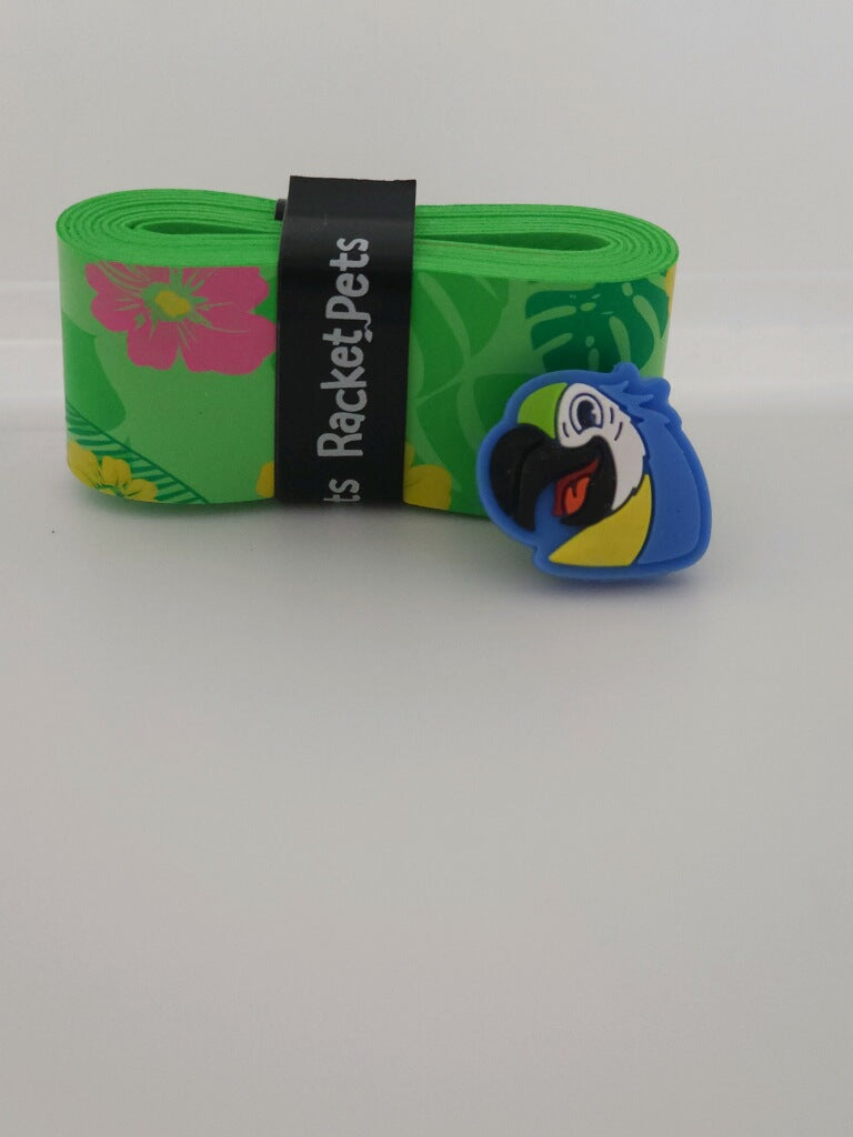 Parrot Tennis Overgrip Tape and Matching Shock Absorbing Dampener for Tennis Racket
