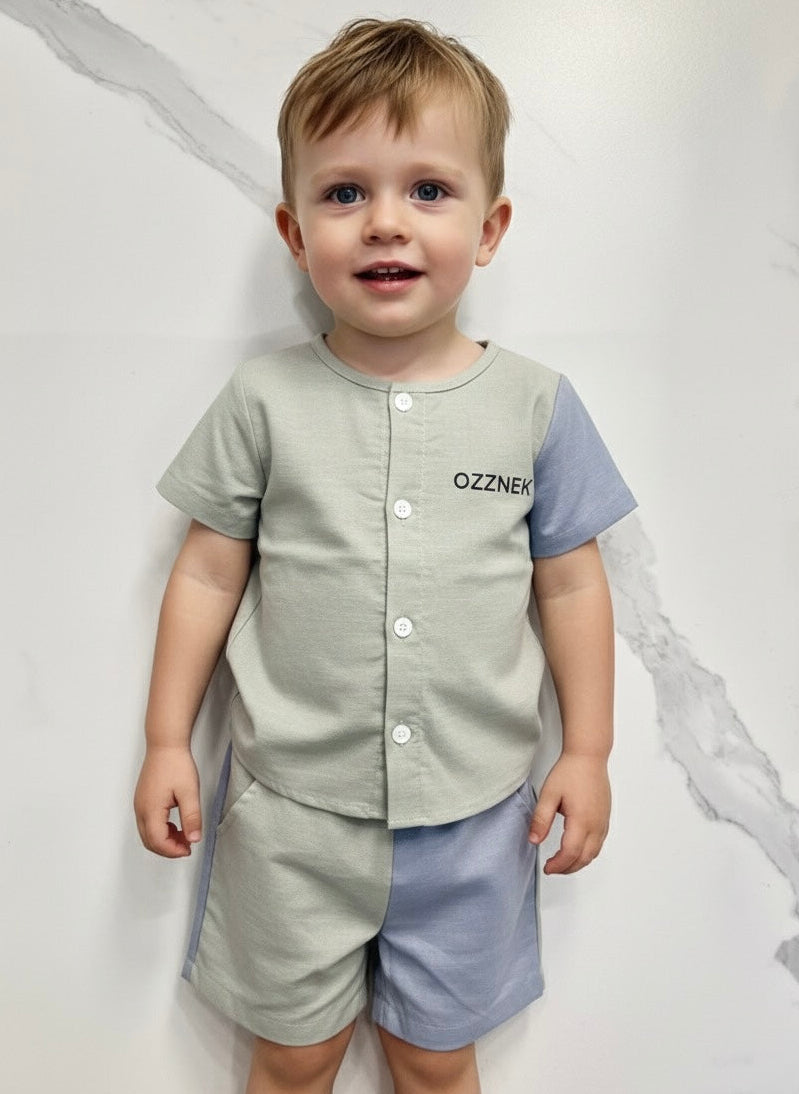 Sage Green Two-Piece Boys Linen Summer Set – Neutral Spring Outfit