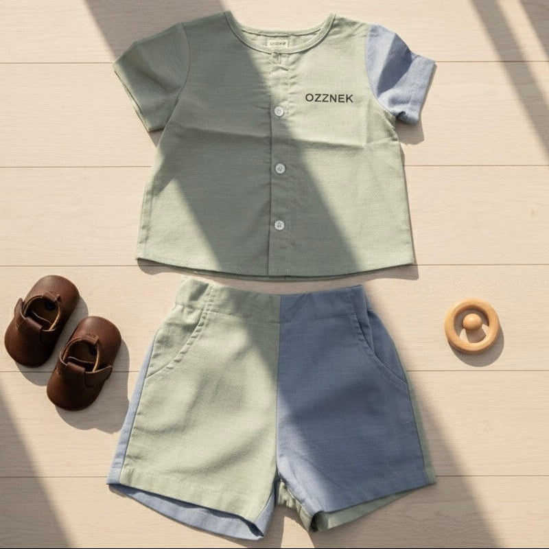 Sage Green Two-Piece Boys Linen Summer Set – Neutral Spring Outfit