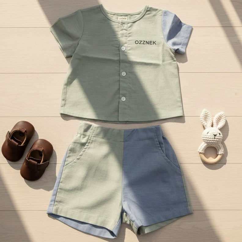 Sage Green Two-Piece Boys Linen Summer Set – Neutral Spring Outfit