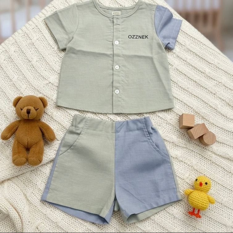 Sage Green Two-Piece Boys Linen Summer Set – Neutral Spring Outfit