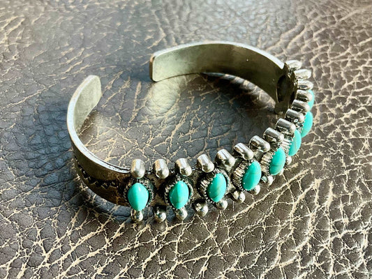 Light weight silver multi row turquoise stone bracelet with bohemian trim large bangle cuff jewelry