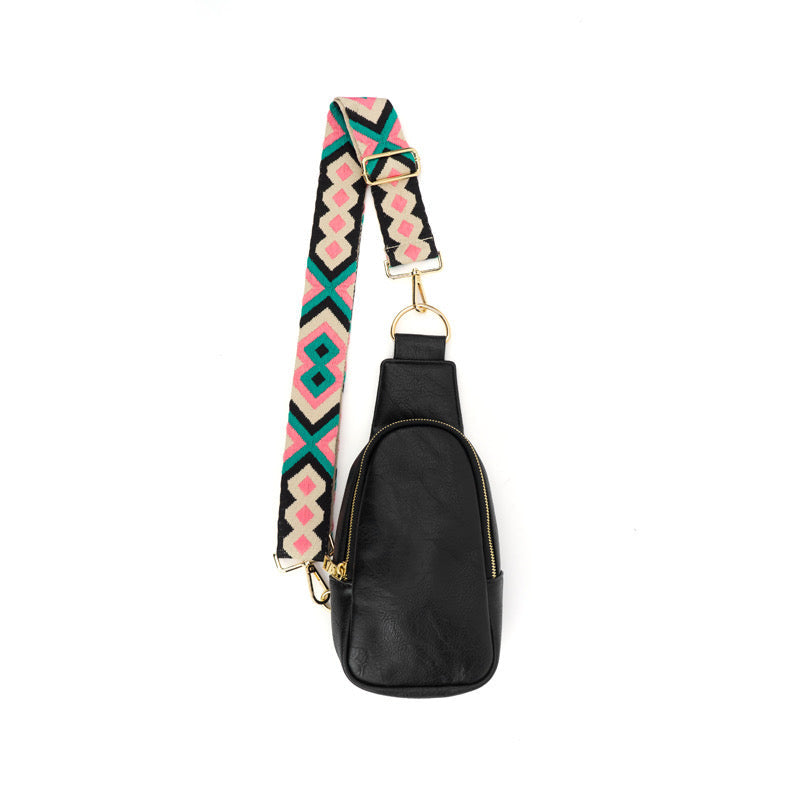 The Atlas | Zippered Sling Bag (Black) - Pick Your Strap