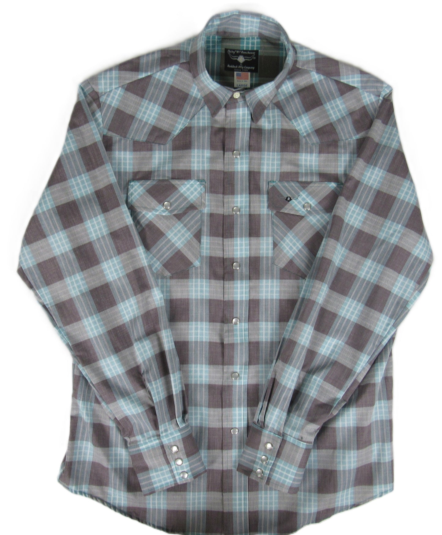 Flying R Ranchwear - Feather Plaids - Brown & Turquoise - Long Sleeve - NEW FIT