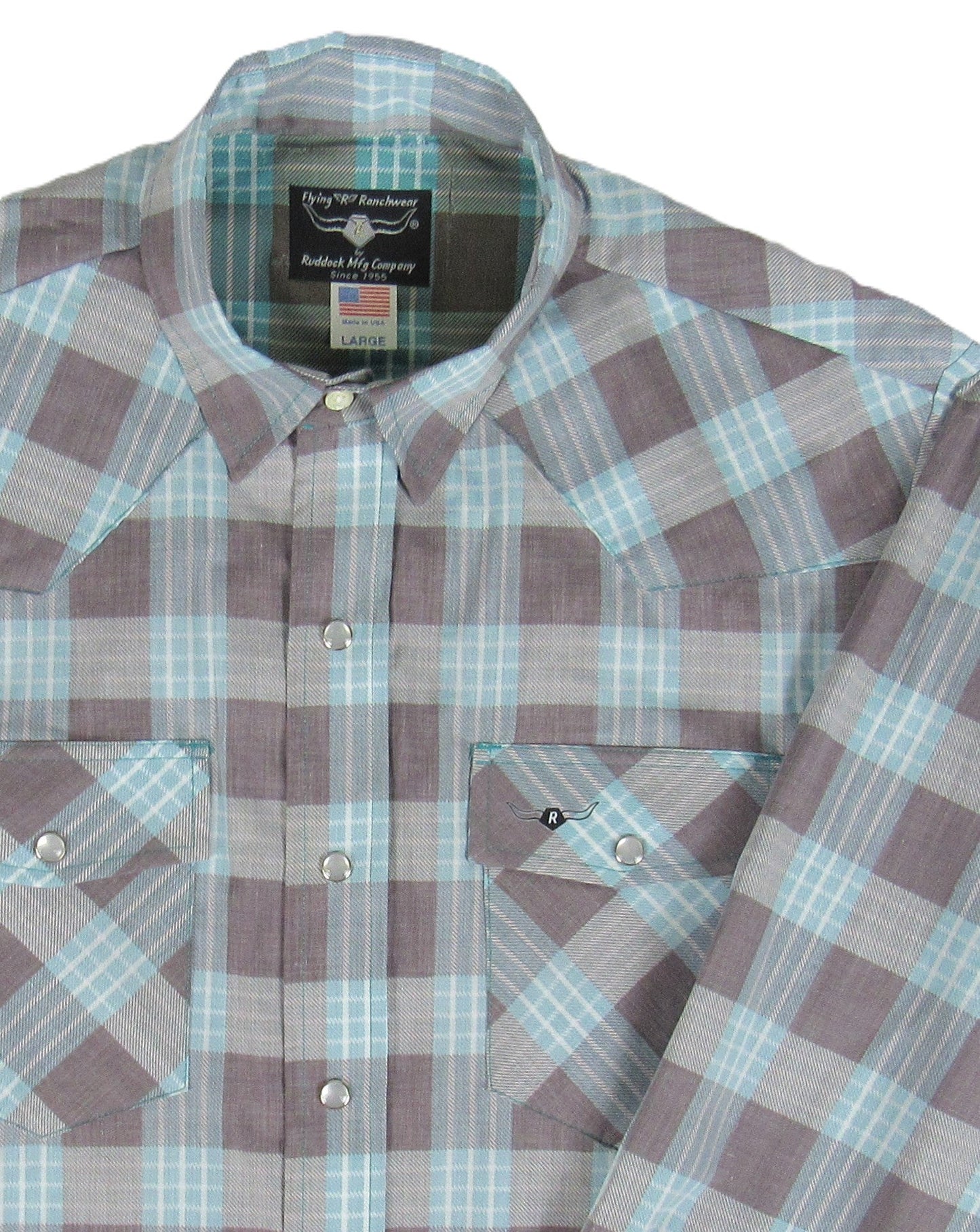 Flying R Ranchwear - Feather Plaids - Brown & Turquoise - Long Sleeve - NEW FIT