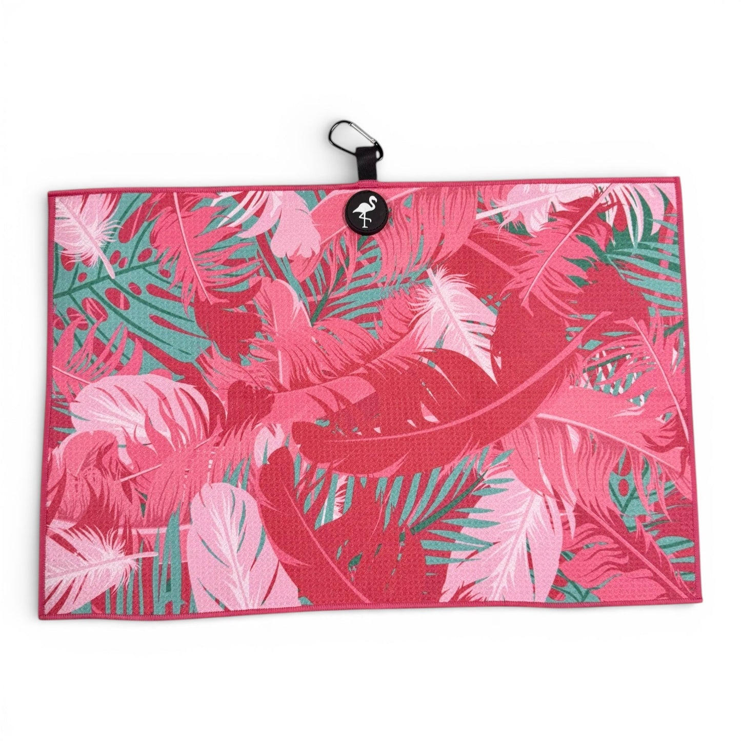 Pink Tropical Golf Towel | Premium Double-Sided Microfiber | Heavy-Duty Magnetic Towel with Carabiner Clip | 24 x 16 in