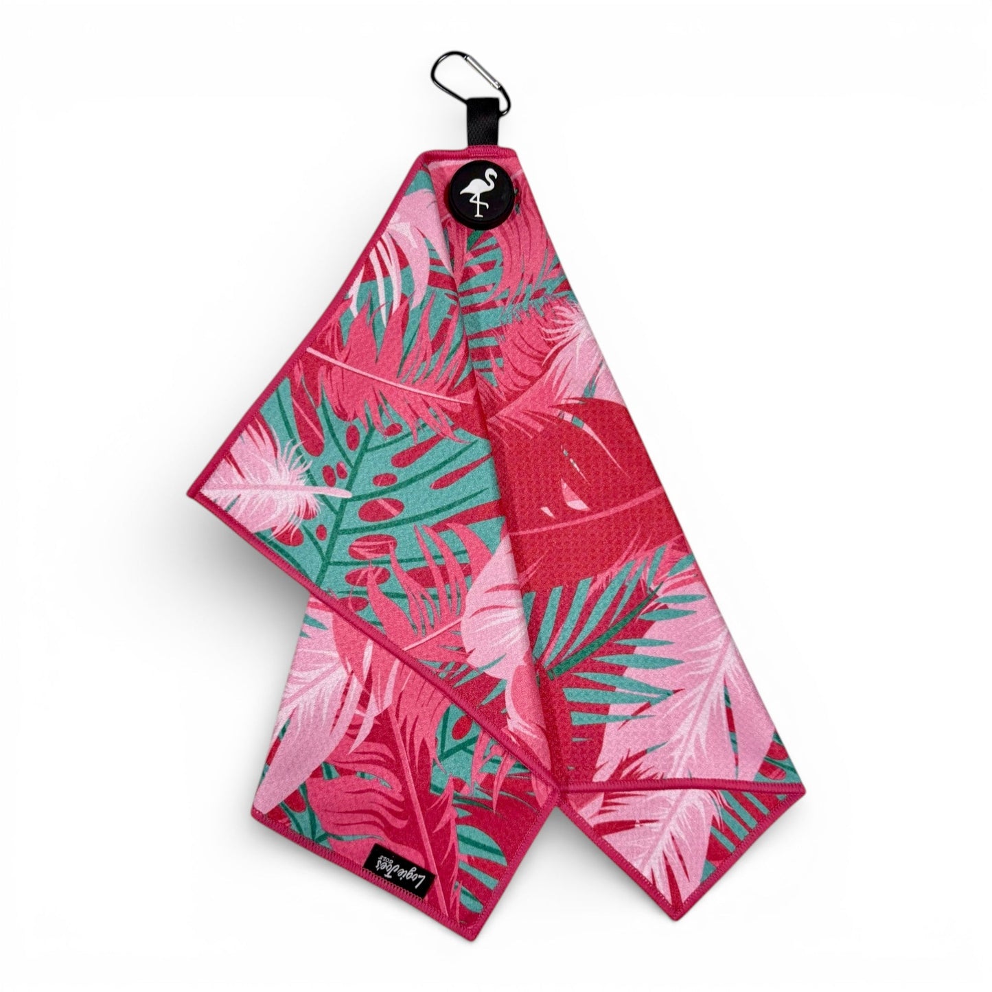 Pink Tropical Golf Towel | Premium Double-Sided Microfiber | Heavy-Duty Magnetic Towel with Carabiner Clip | 24 x 16 in