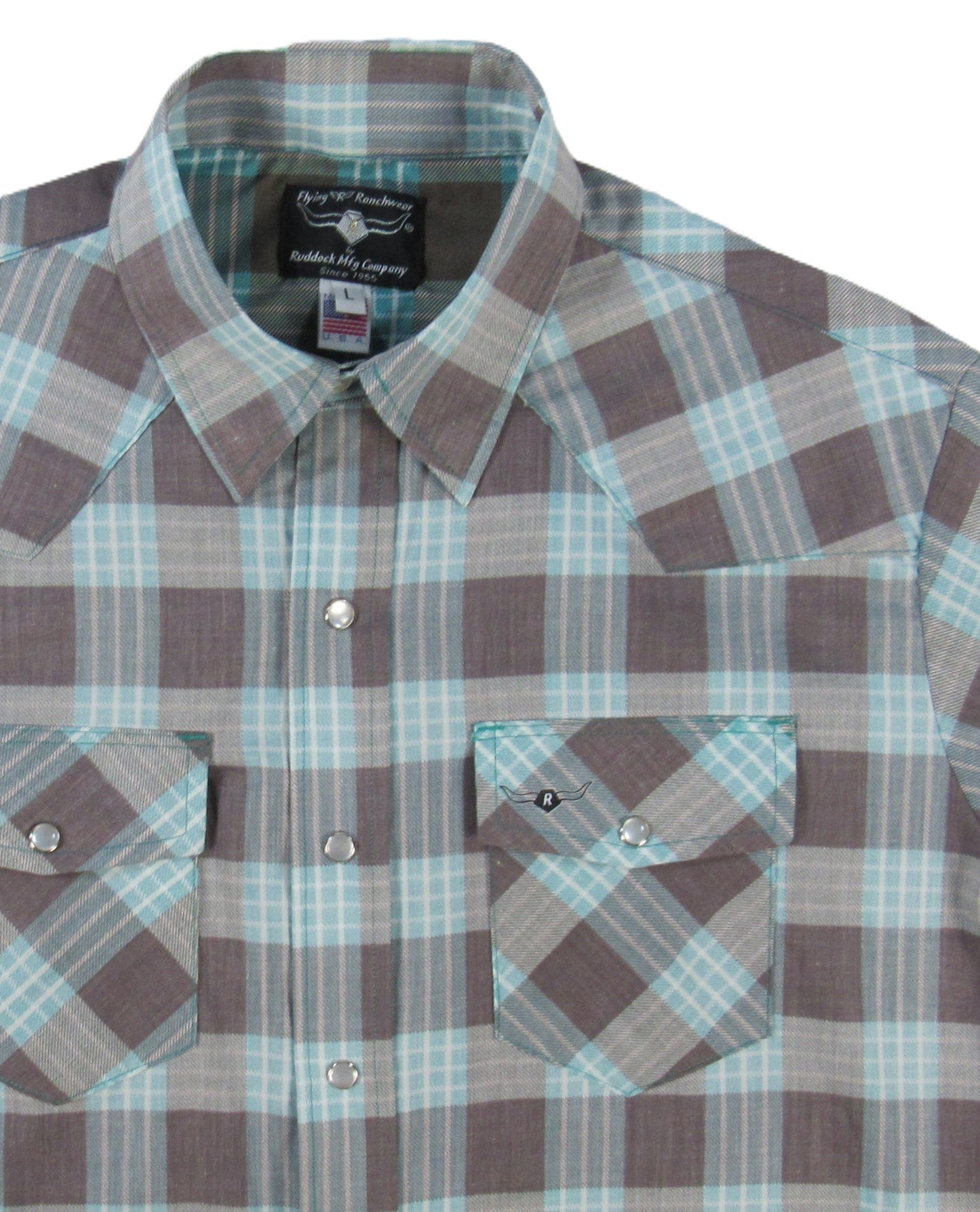 Feather Plaids - Brown & Turquoise - Short Sleeve - NEW FIT