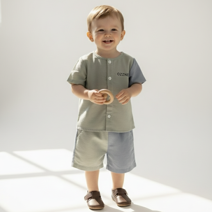 Sage Green Two-Piece Boys Linen Summer Set – Neutral Spring Outfit