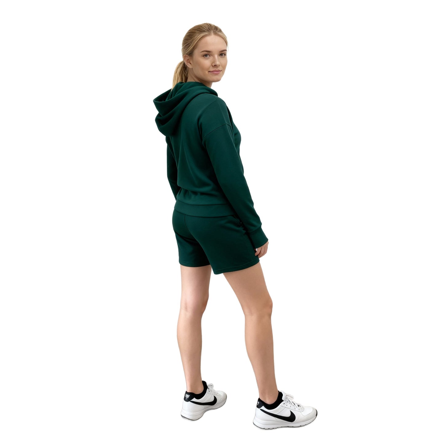 WAFFLE CROPPED PULLOVER HOODIE SHORT SET