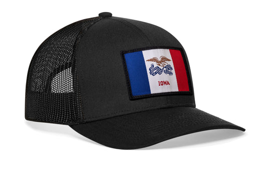 Iowa Flag Trucker Hat  |  Black Iowa Flag Snapback