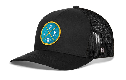 Jacksonville Trucker Hat  |  Black JAX X Football Snapback