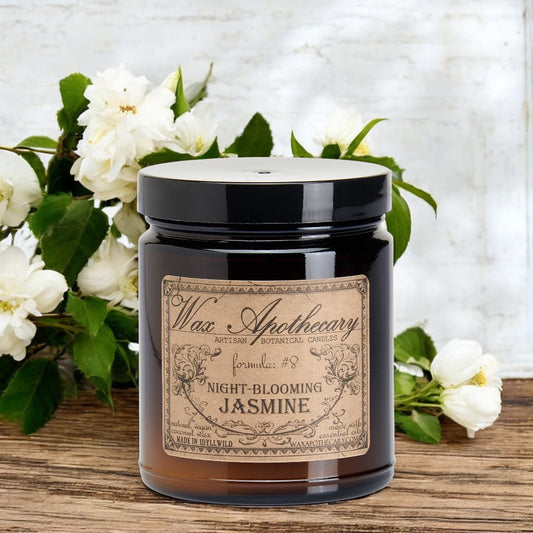 6 oz Botanical Candle in Amber Glass Jar - Night-Blooming Jasmine